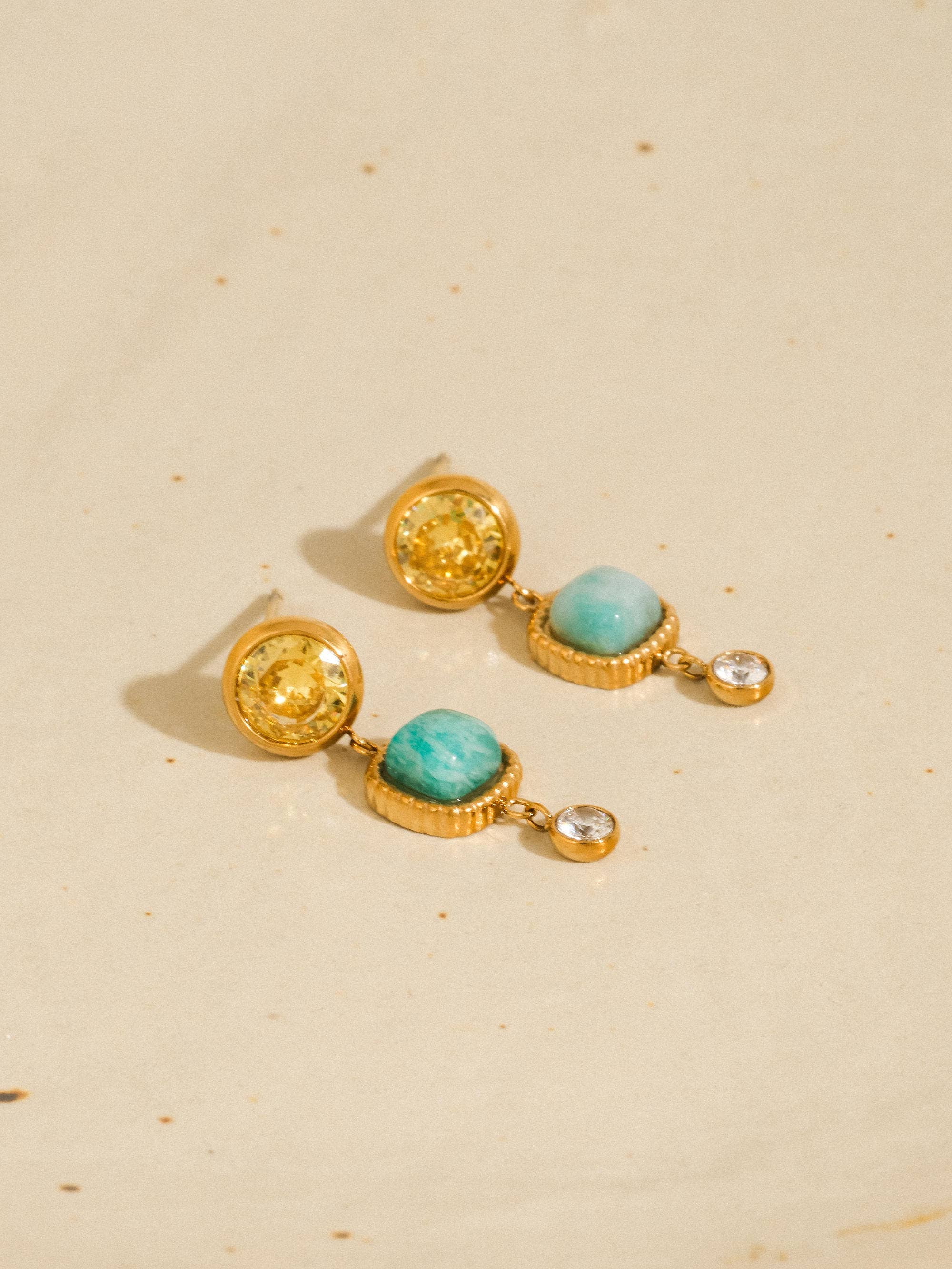 Liberté 18K Gold Non-Tarnish Green Stone Drop Earrings