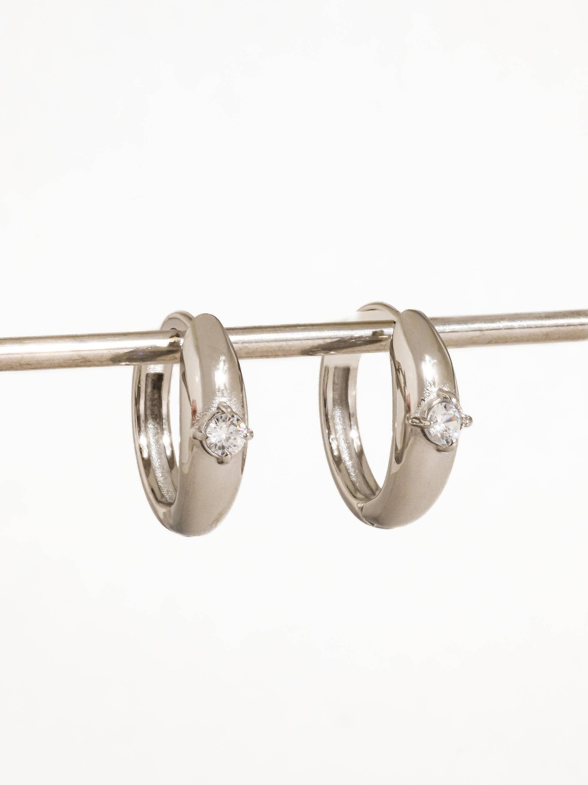 Flânerie by MAIQ - Dazzleon Silver CZ Solitaire  Hoop Earrings: Silver