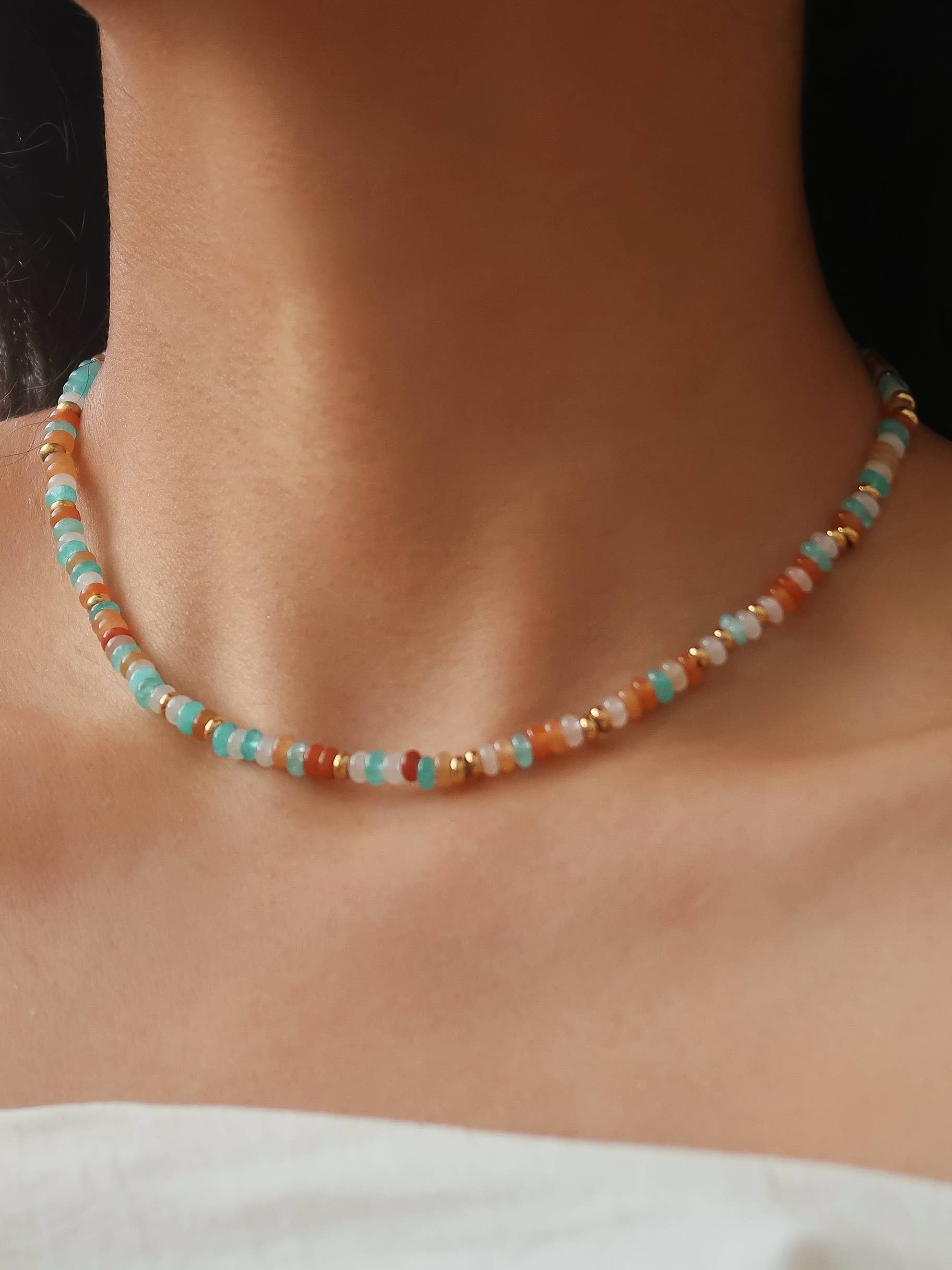 Flânerie by MAIQ - Indira 18K Gold Non-Tarnish Smooth Bead Boho Necklace: Multi-Colored