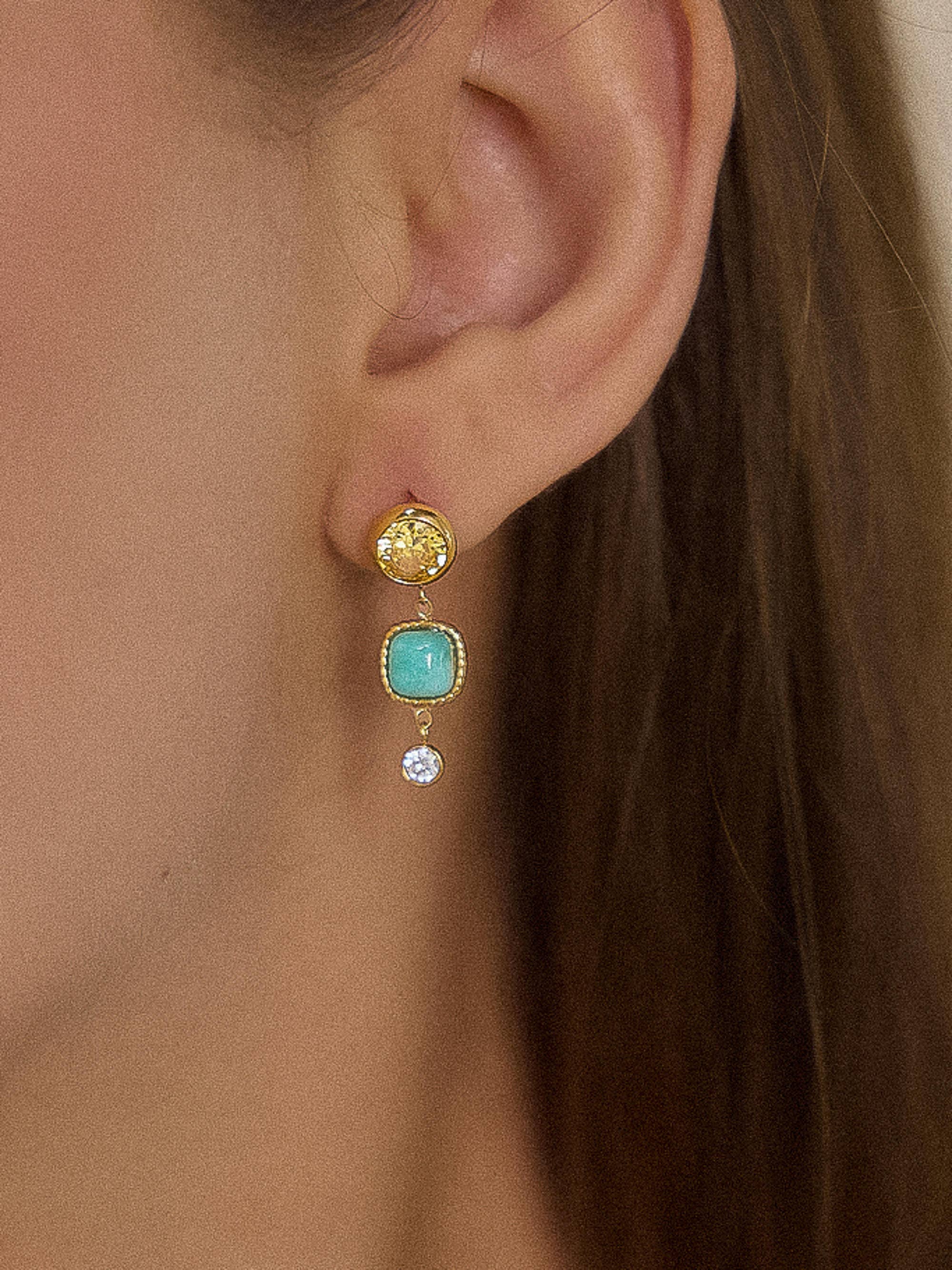 Liberté 18K Gold Non-Tarnish Green Stone Drop Earrings