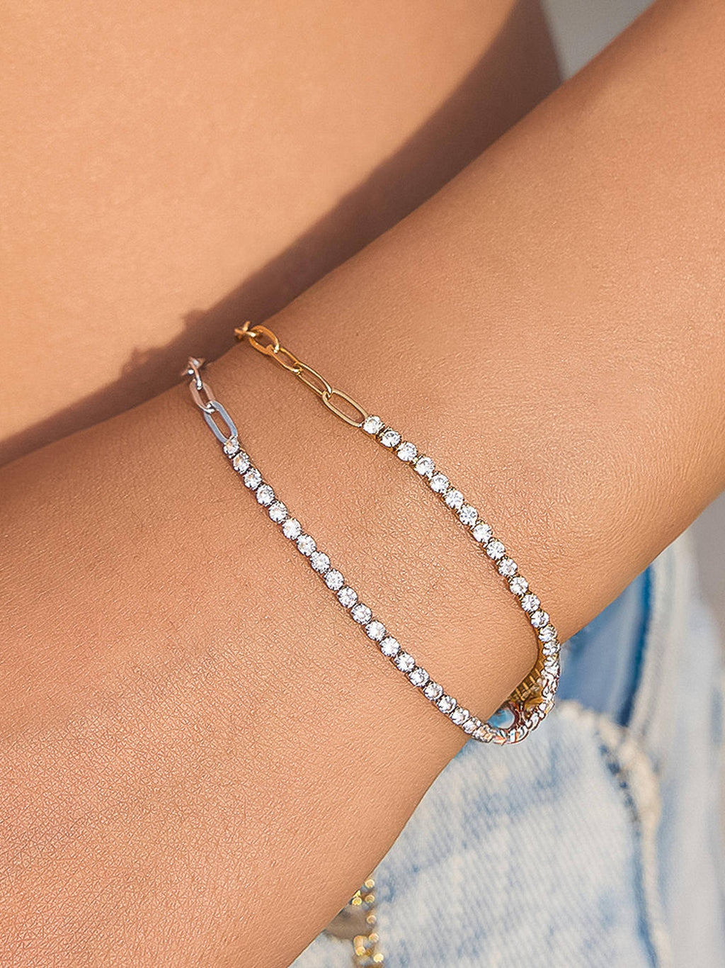 Flânerie by MAIQ - Wildora 18K Gold Non-Tarnish CZ Tennis Chain Link Bracelet: Silver