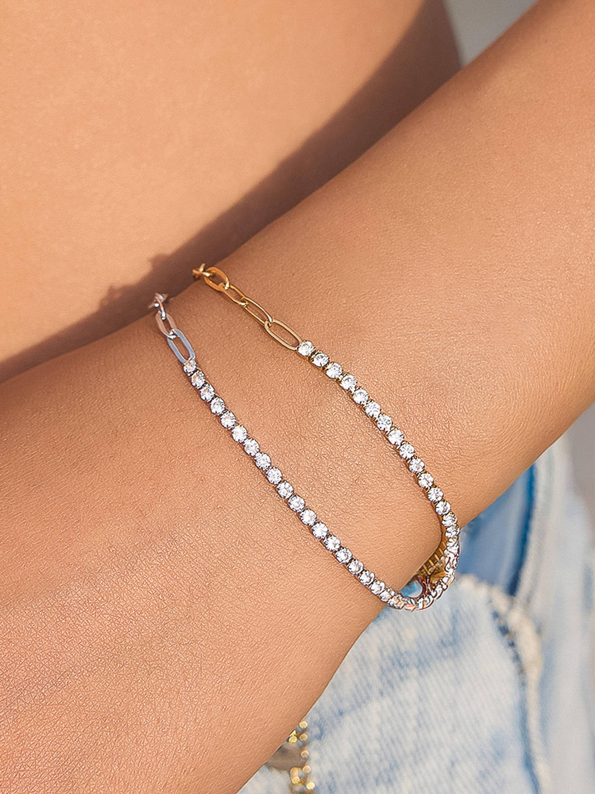 Flânerie by MAIQ - Wildora 18K Gold Non-Tarnish CZ Tennis Chain Link Bracelet: Silver