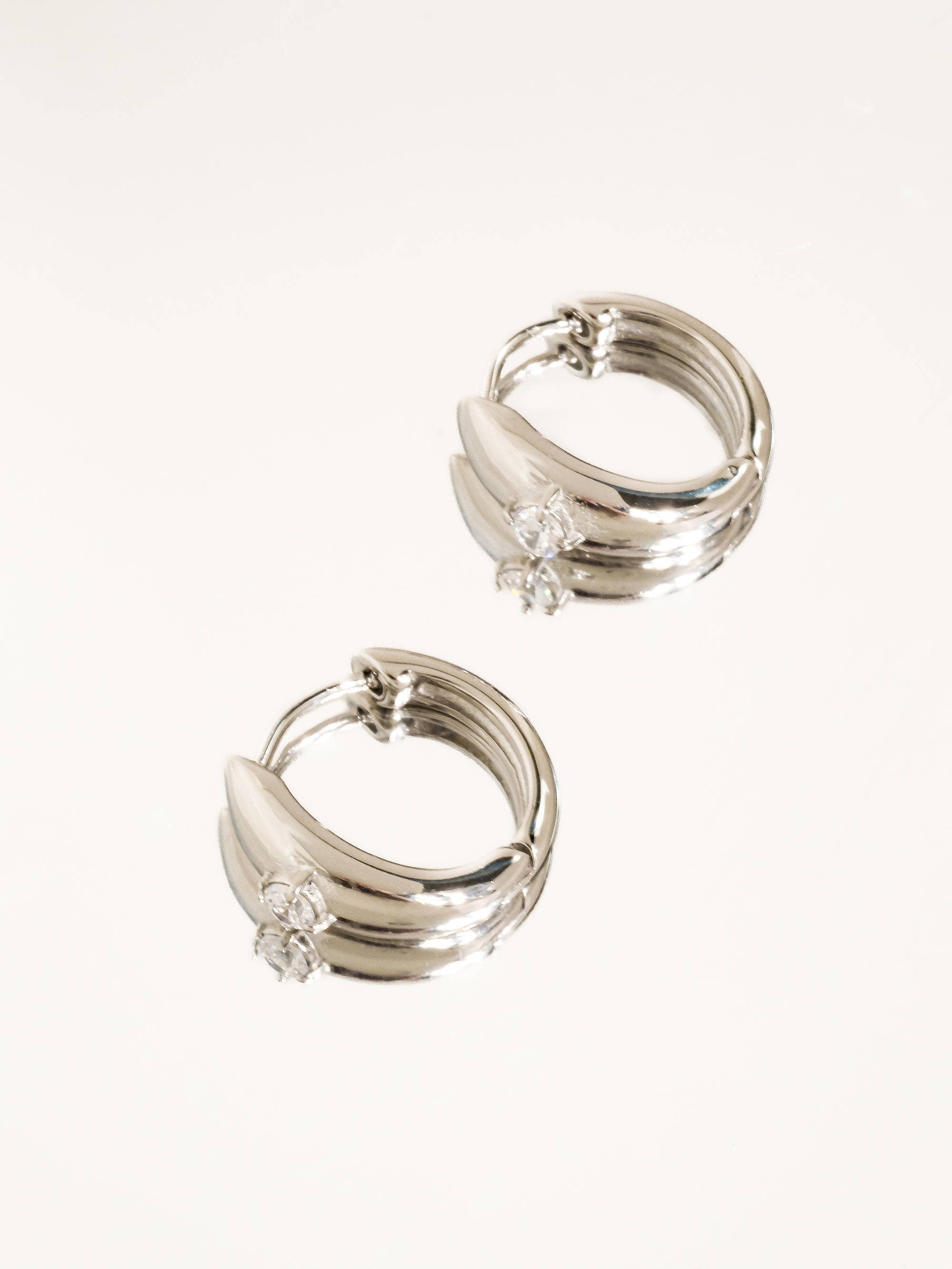 Flânerie by MAIQ - Dazzleon Silver CZ Solitaire  Hoop Earrings: Silver