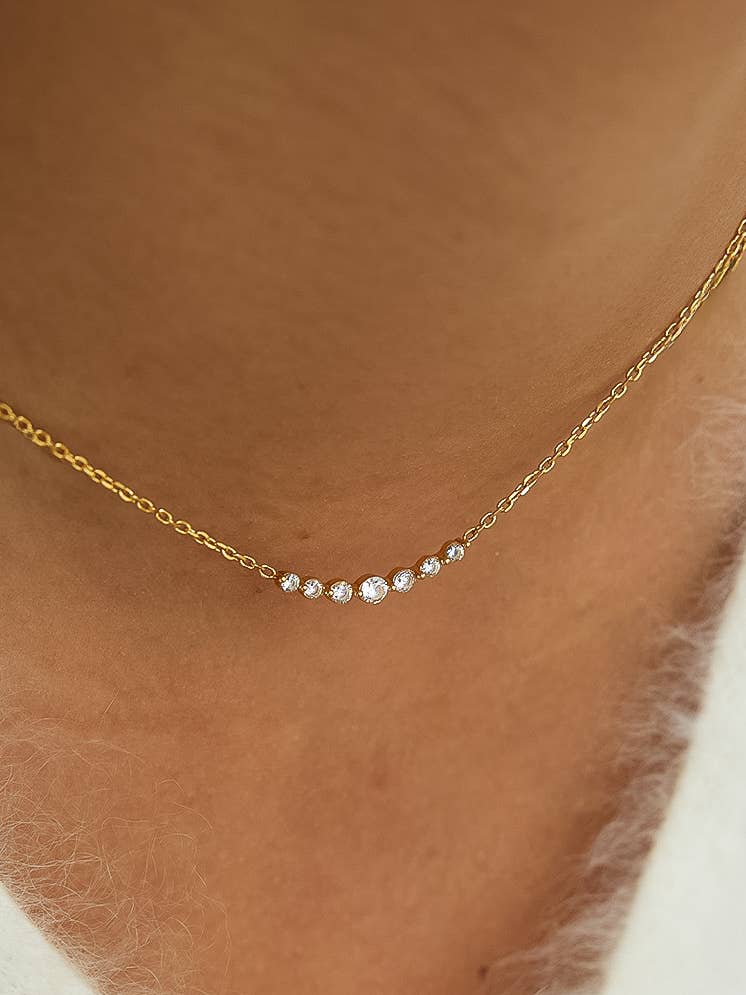 Flânerie by MAIQ - Remmi 18K Gold Non-Tarnish Crystal Station Chain Necklace: Yellow Gold
