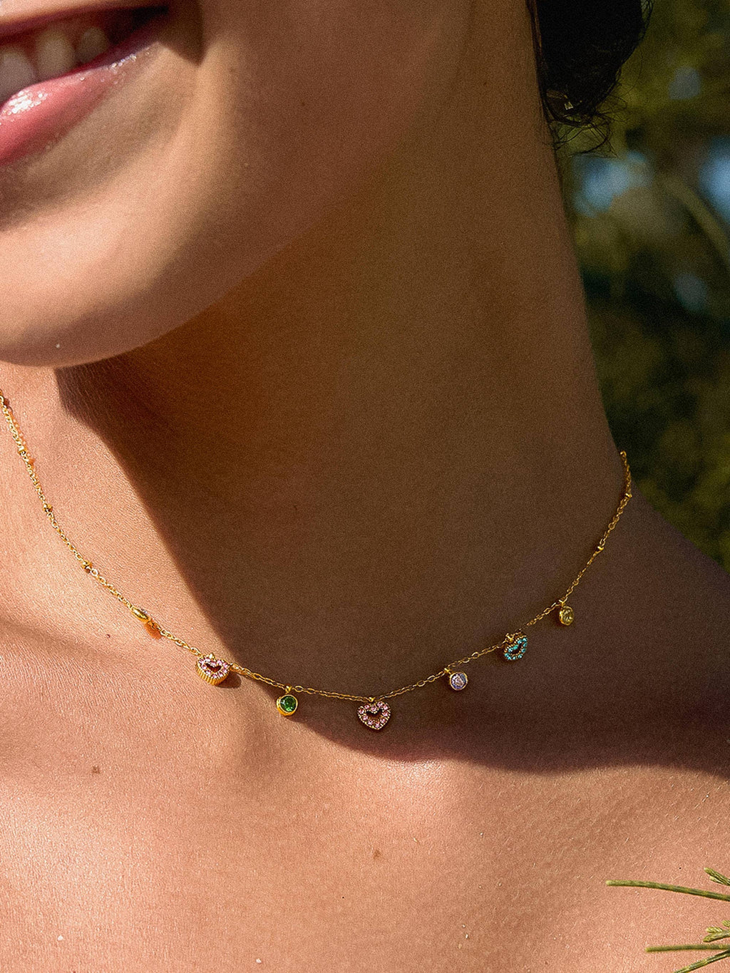 Flânerie by MAIQ - Genoa 18K Gold Non-Tarnish CZ Heart Charm Necklace: Multi-Colored