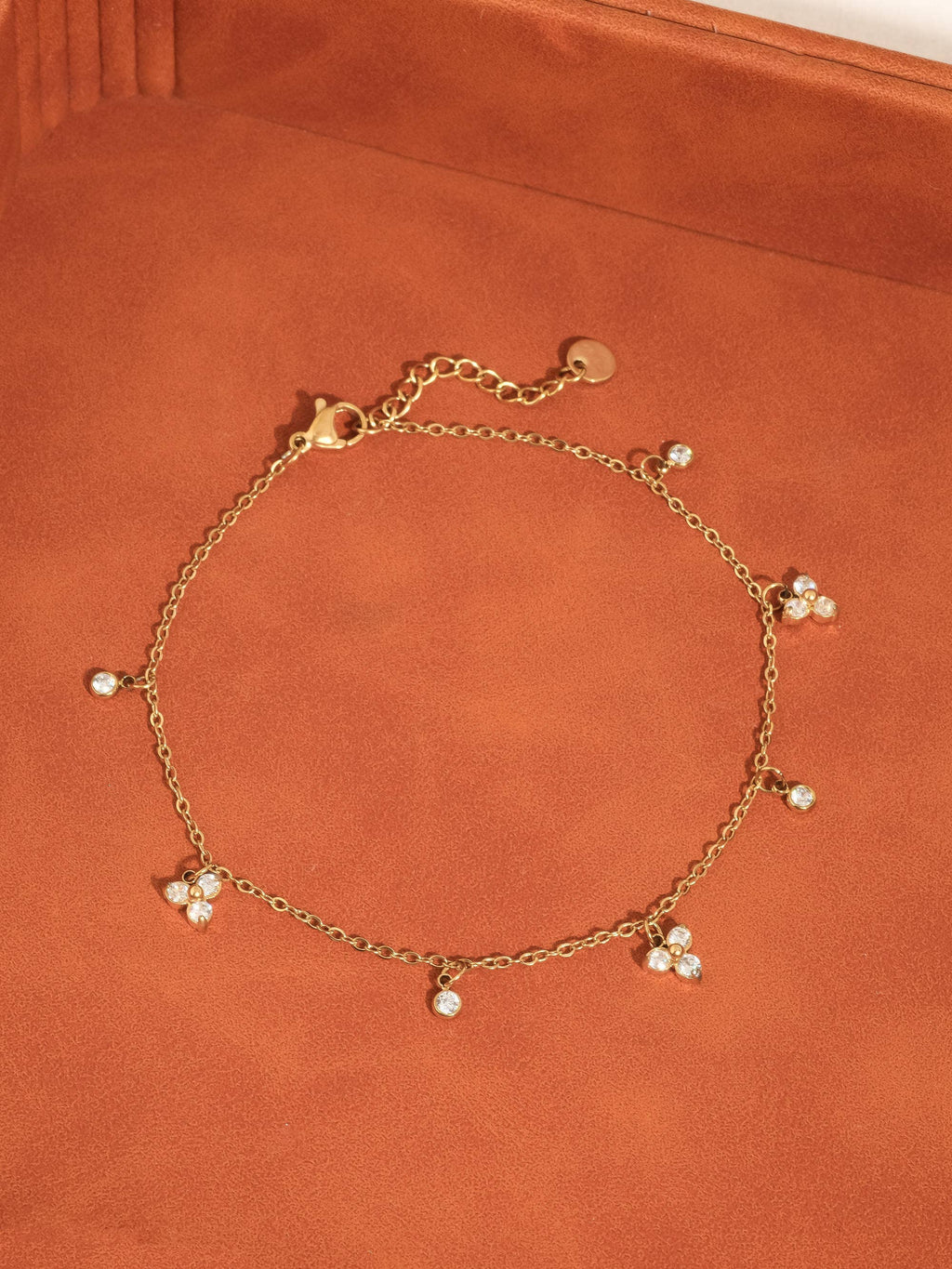 Arques 18K Gold Non-Tarnish CZ Charm Anklet