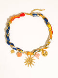 Flânerie by MAIQ - Sedona 18K Gold Non-Tarnish Sun Charm Braided Necklace: Red