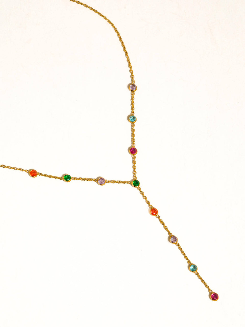 Flânerie by MAIQ - Chenôve 18K Gold Non-Tarnish Round Beaded Y Necklace: Multi-Colored