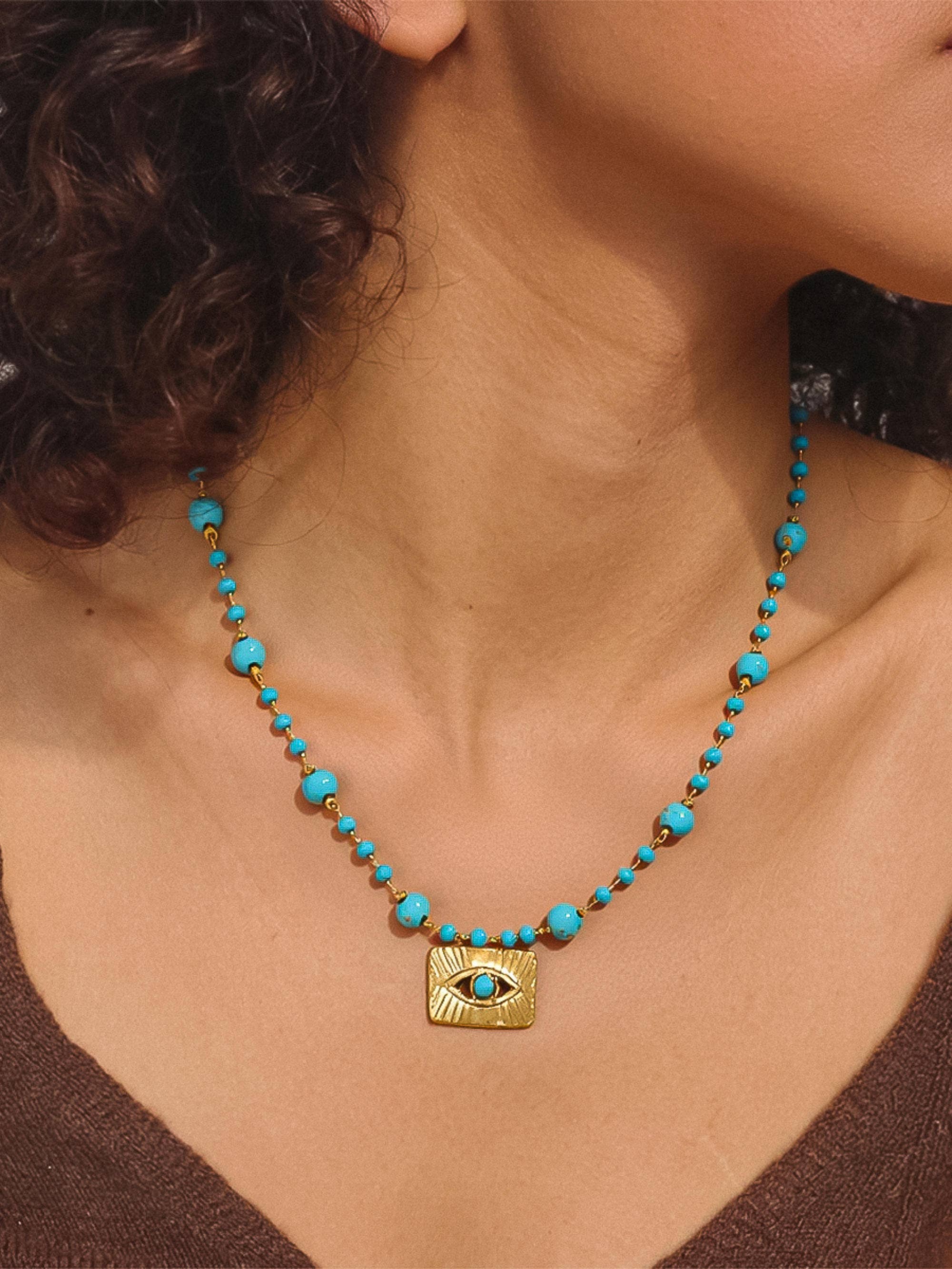 Flânerie by MAIQ - Rubis 18K Gold Vintage Turquoise Evil Eye Beaded Necklace: Turquoise