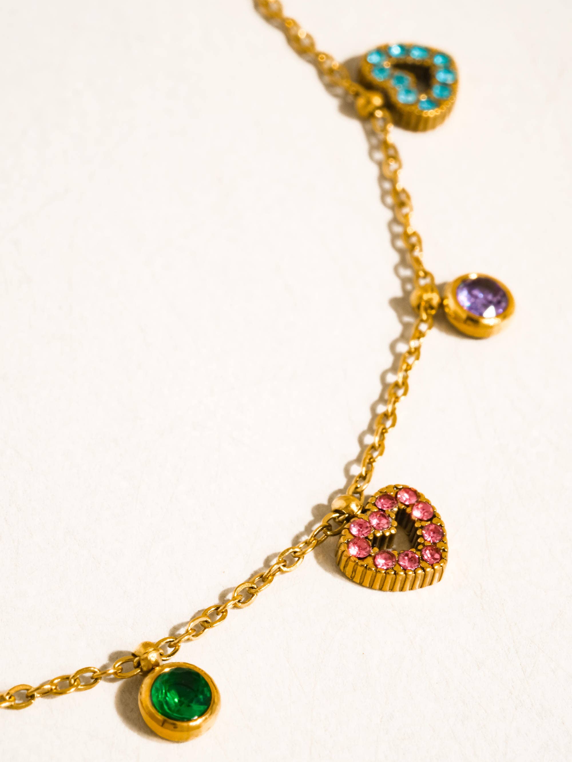 Flânerie by MAIQ - Genoa 18K Gold Non-Tarnish CZ Heart Charm Necklace: Multi-Colored