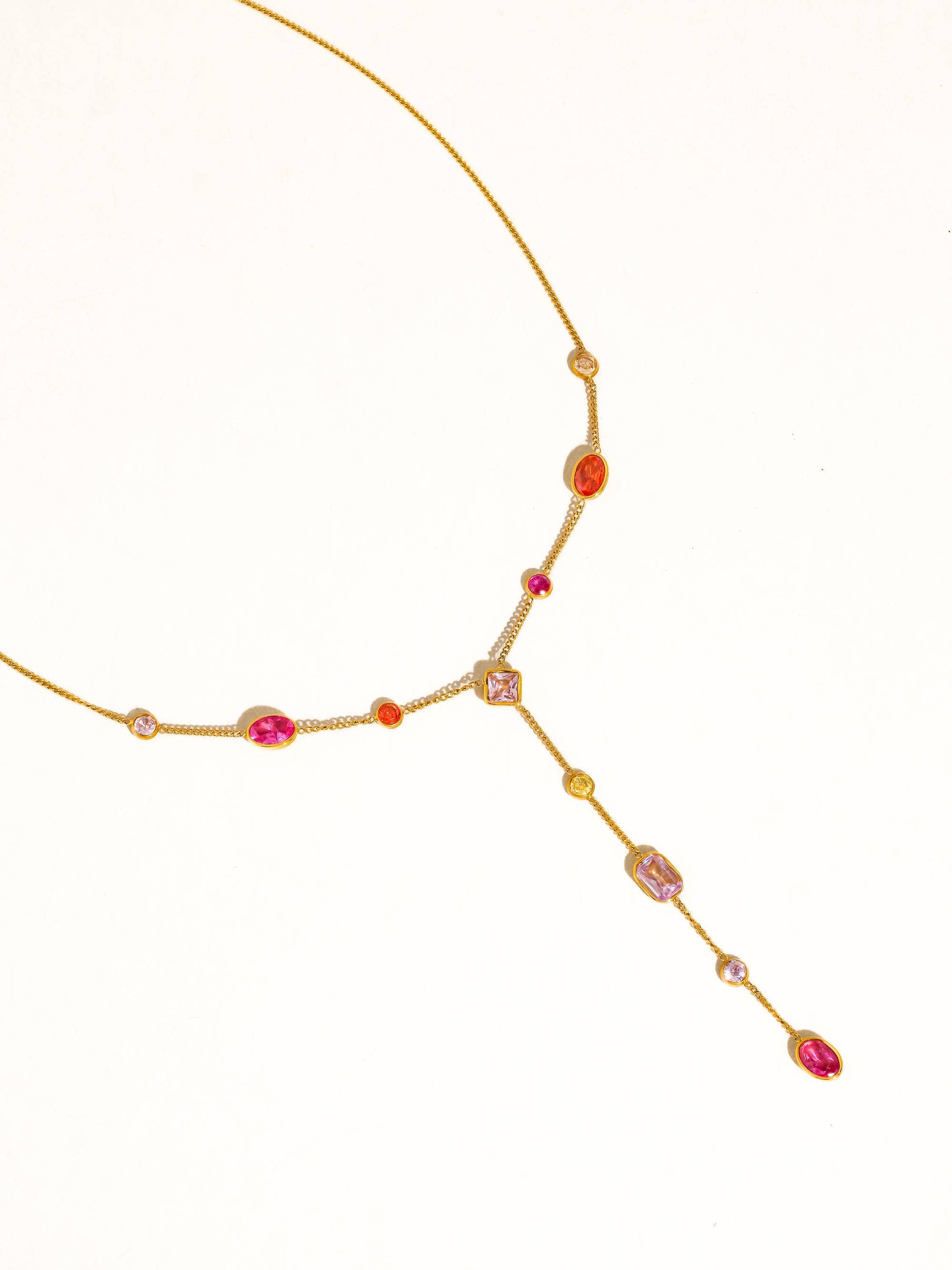 Briennon 18K Gold Non-Tarnish Colorful Beaded Y Necklace