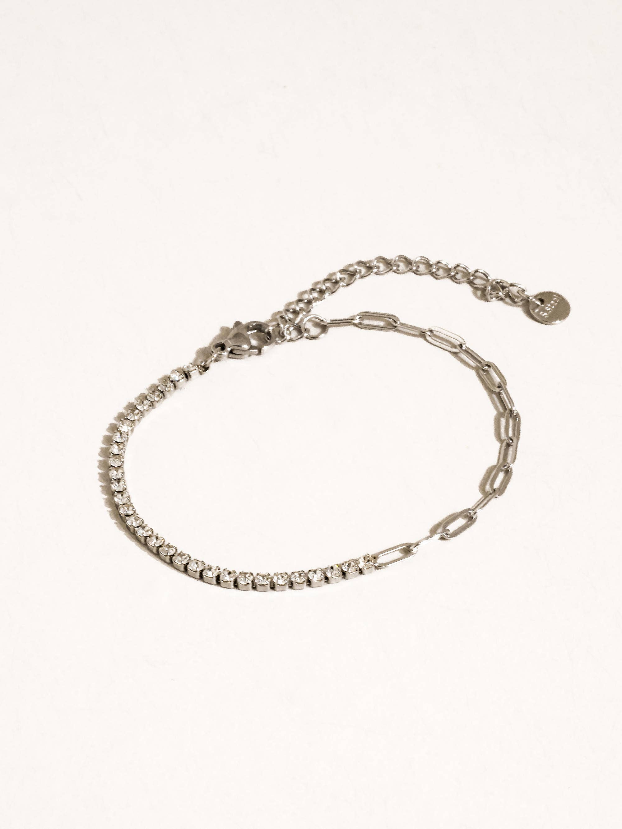 Flânerie by MAIQ - Wildora 18K Gold Non-Tarnish CZ Tennis Chain Link Bracelet: Silver