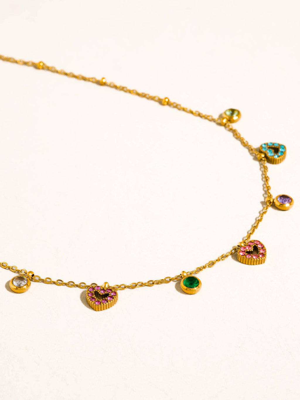 Flânerie by MAIQ - Genoa 18K Gold Non-Tarnish CZ Heart Charm Necklace: Multi-Colored