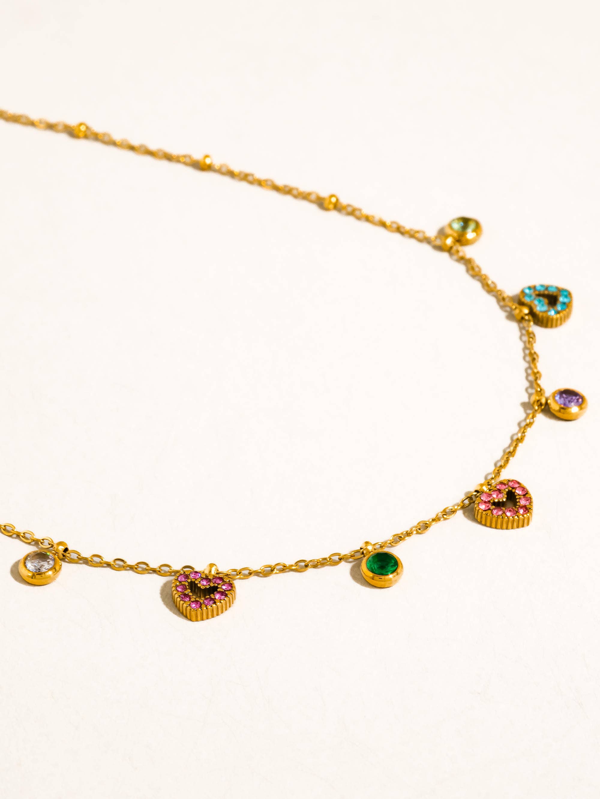 Flânerie by MAIQ - Genoa 18K Gold Non-Tarnish CZ Heart Charm Necklace: Multi-Colored