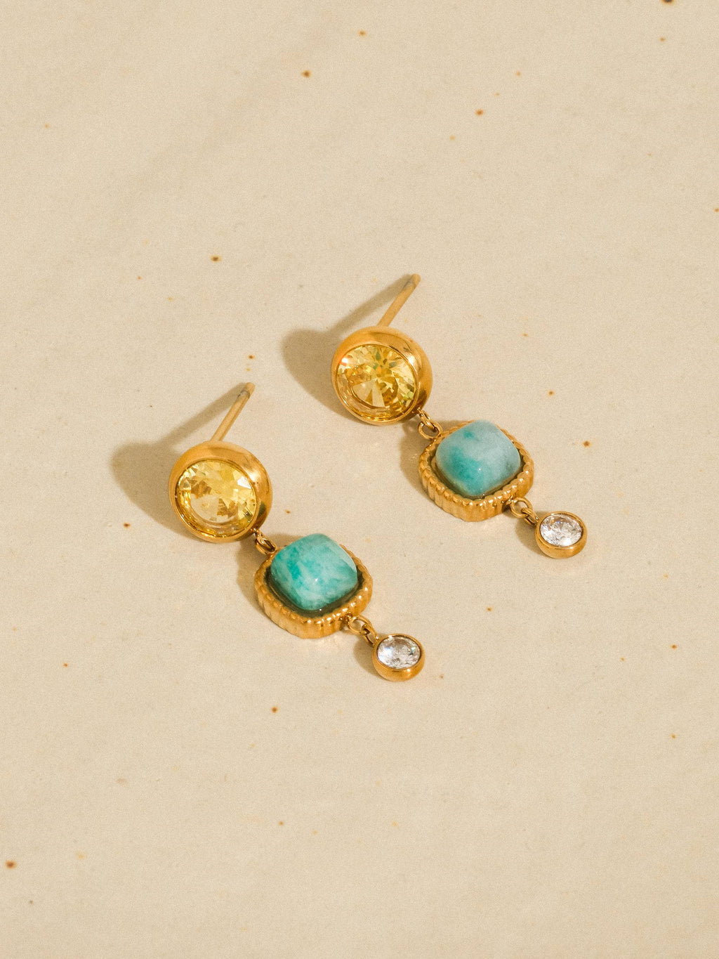 Liberté 18K Gold Non-Tarnish Green Stone Drop Earrings