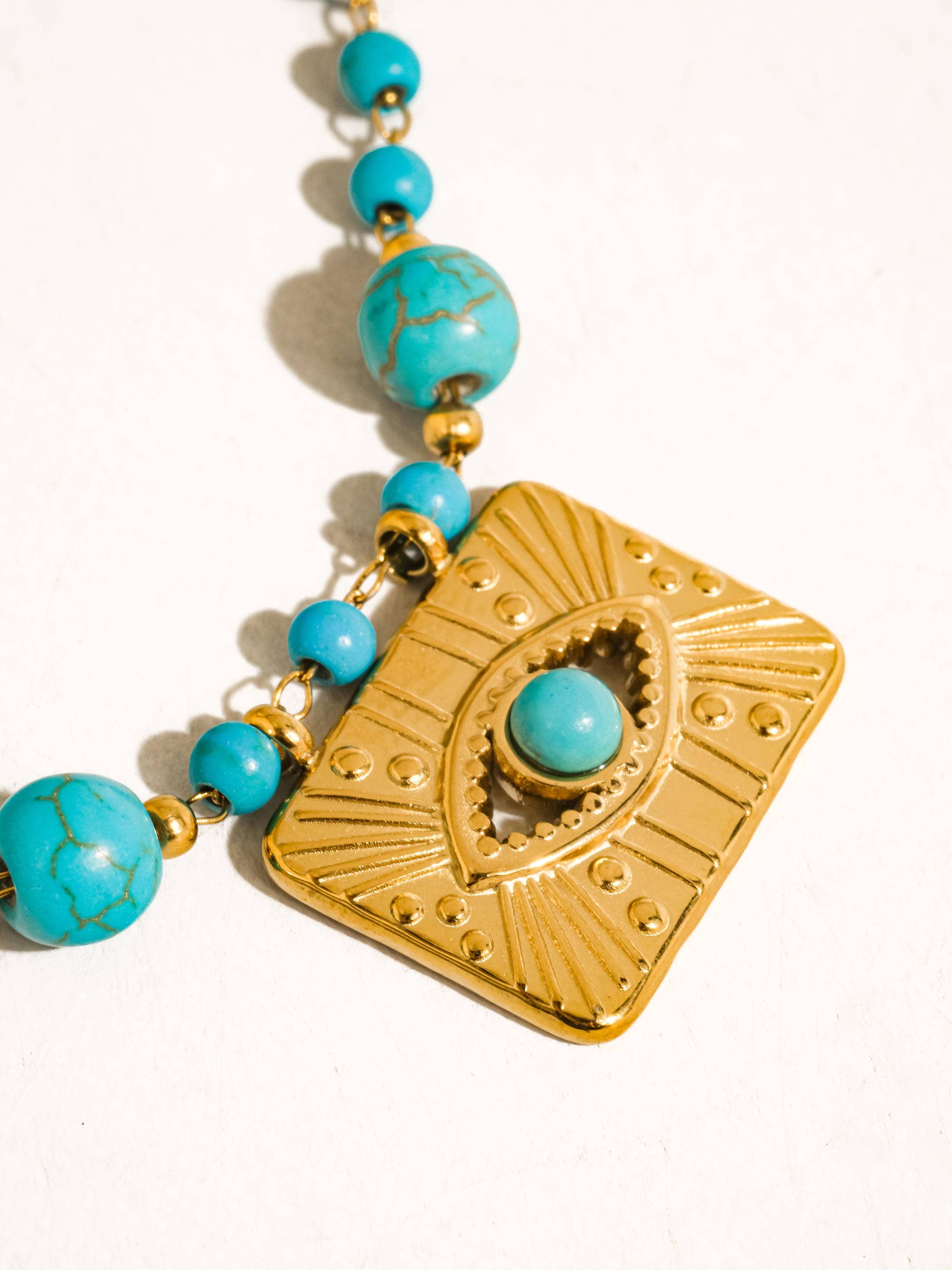 Flânerie by MAIQ - Rubis 18K Gold Vintage Turquoise Evil Eye Beaded Necklace: Turquoise