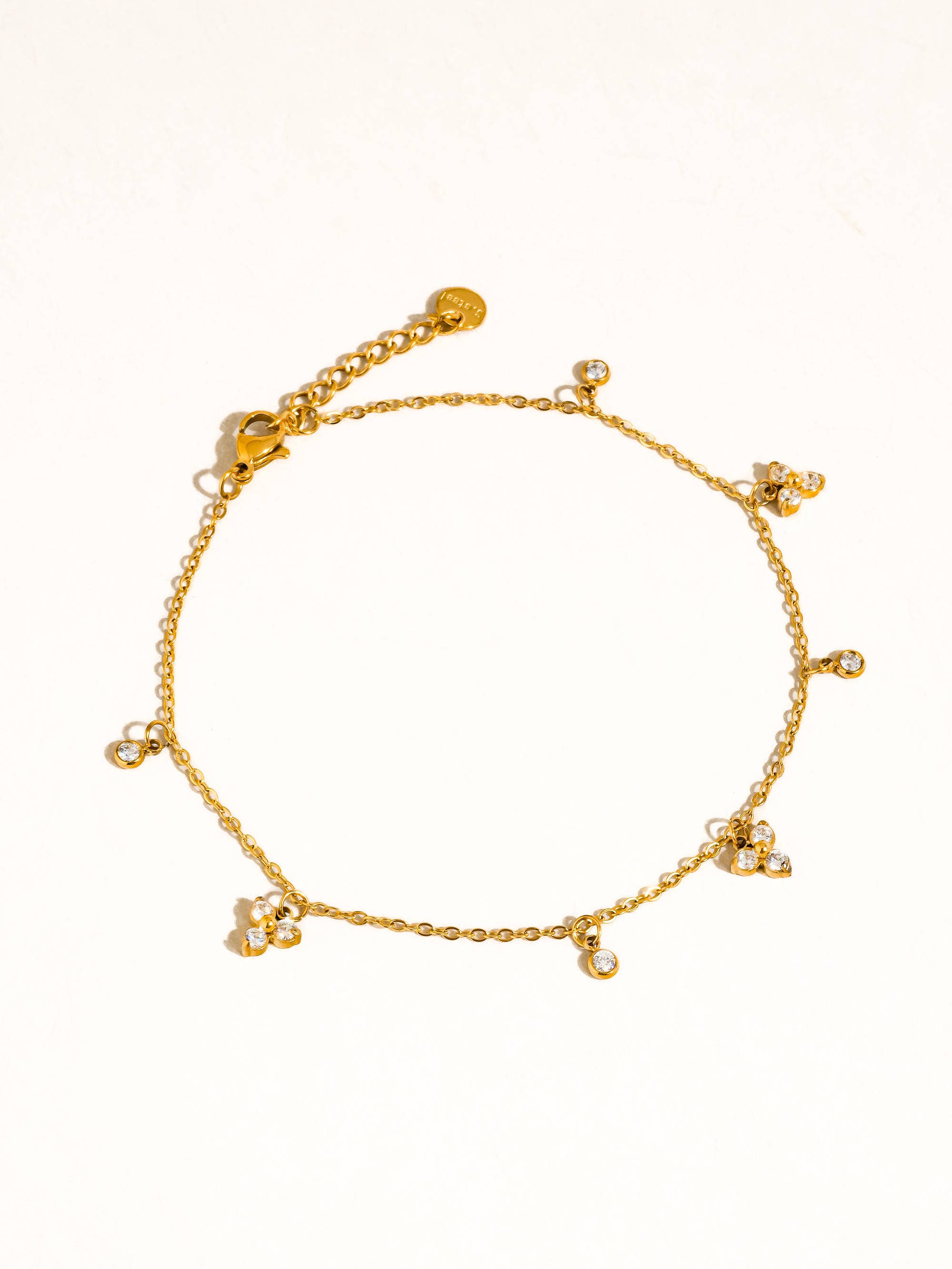 Arques 18K Gold Non-Tarnish CZ Charm Anklet