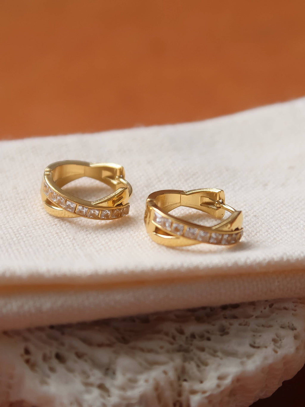 Flânerie by MAIQ - Maissac 18K Gold Non-Tarnish CZ Crossover Huggie Earrings: Silver
