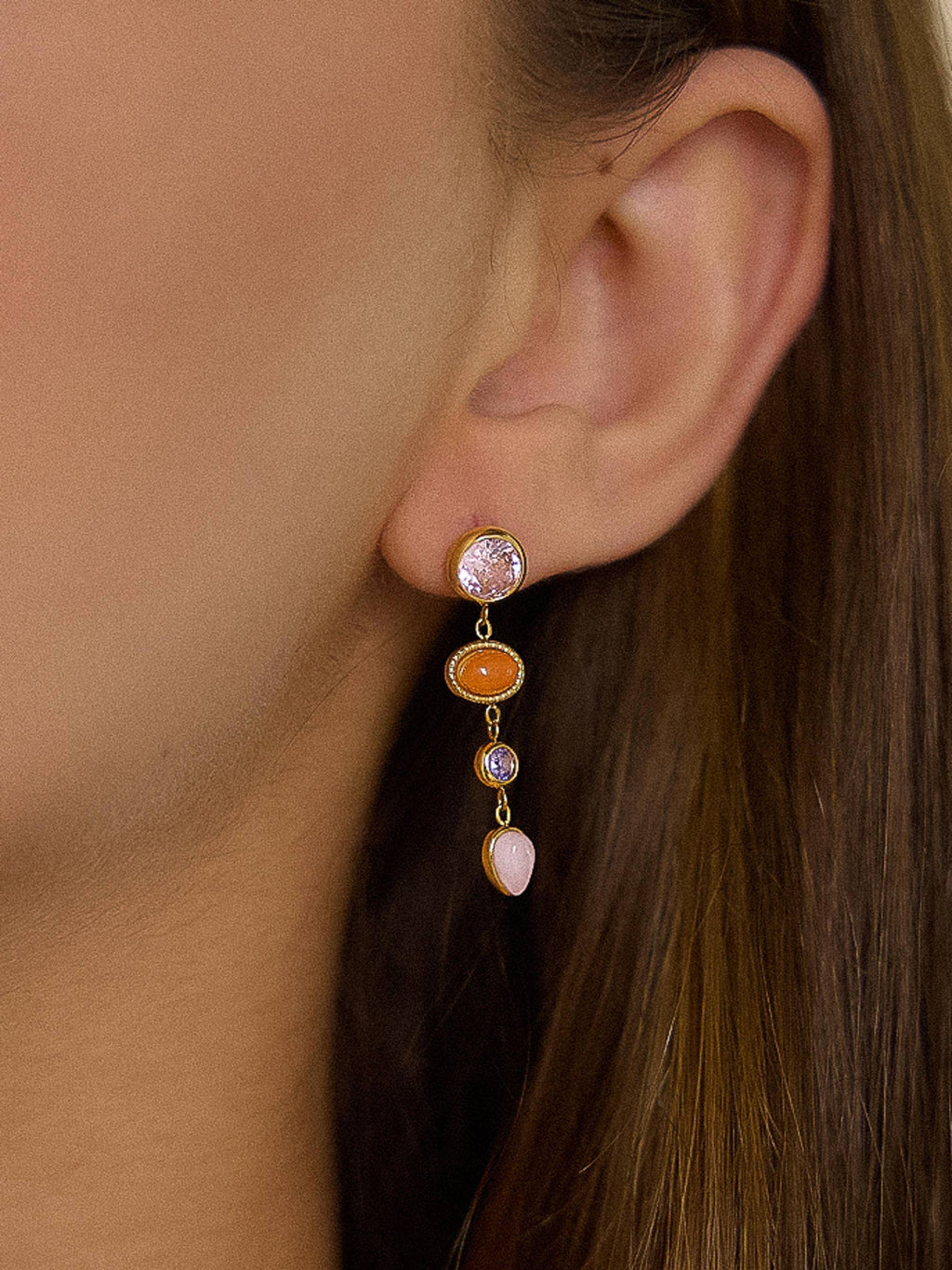 Évisa 18K Gold Non-Tarnish Pink Gemstone Drop Earrings