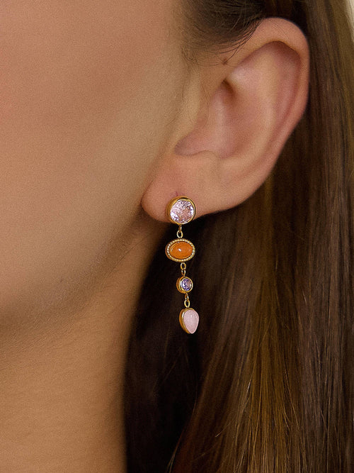 Évisa 18K Gold Non-Tarnish Pink Gemstone Drop Earrings