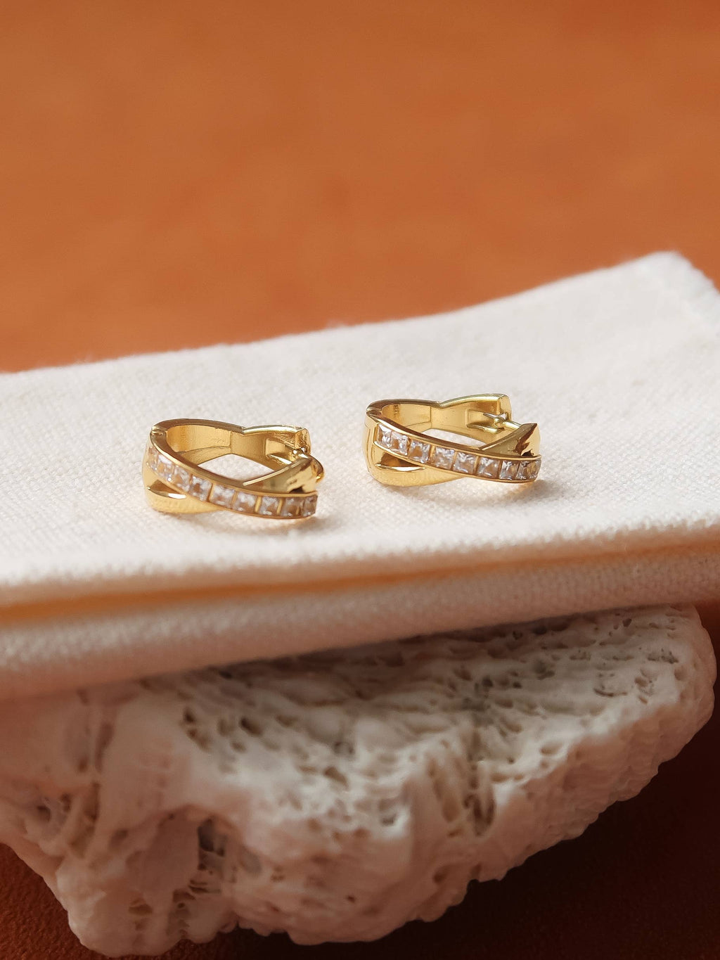 Flânerie by MAIQ - Maissac 18K Gold Non-Tarnish CZ Crossover Huggie Earrings: Silver