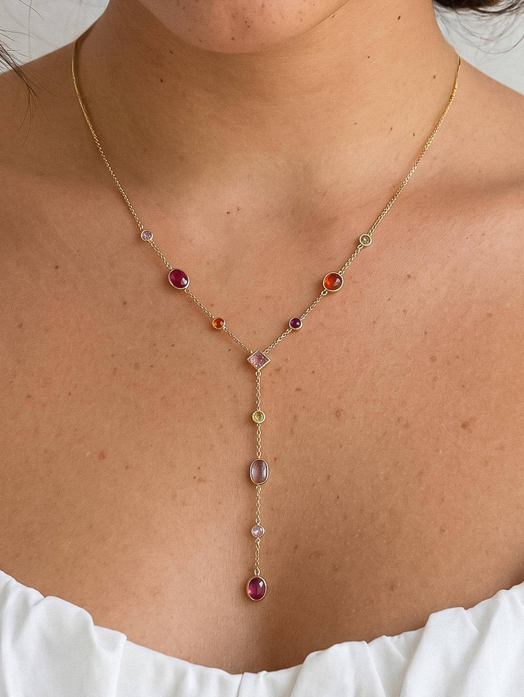 Briennon 18K Gold Non-Tarnish Colorful Beaded Y Necklace
