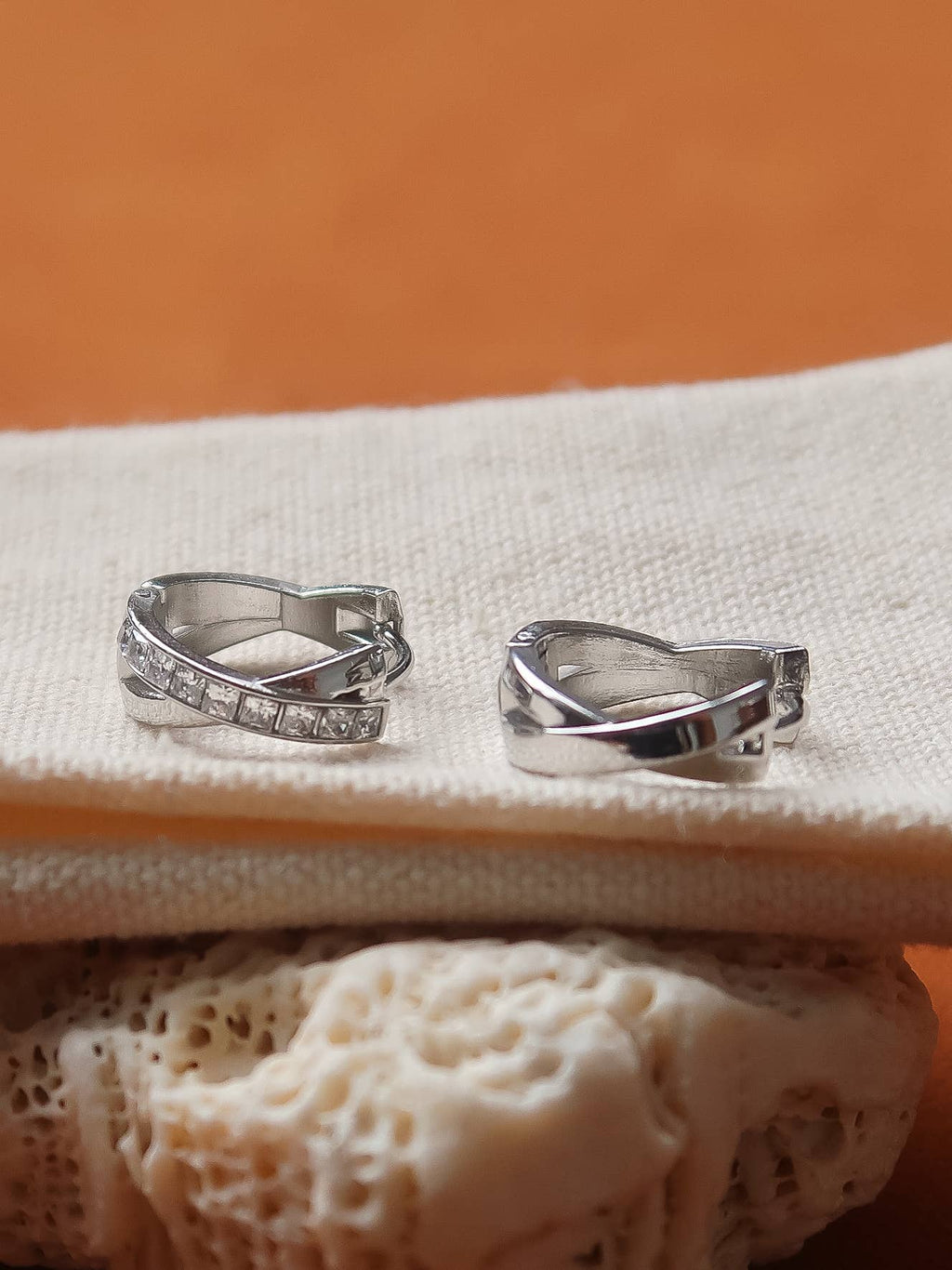 Flânerie by MAIQ - Maissac 18K Gold Non-Tarnish CZ Crossover Huggie Earrings: Silver