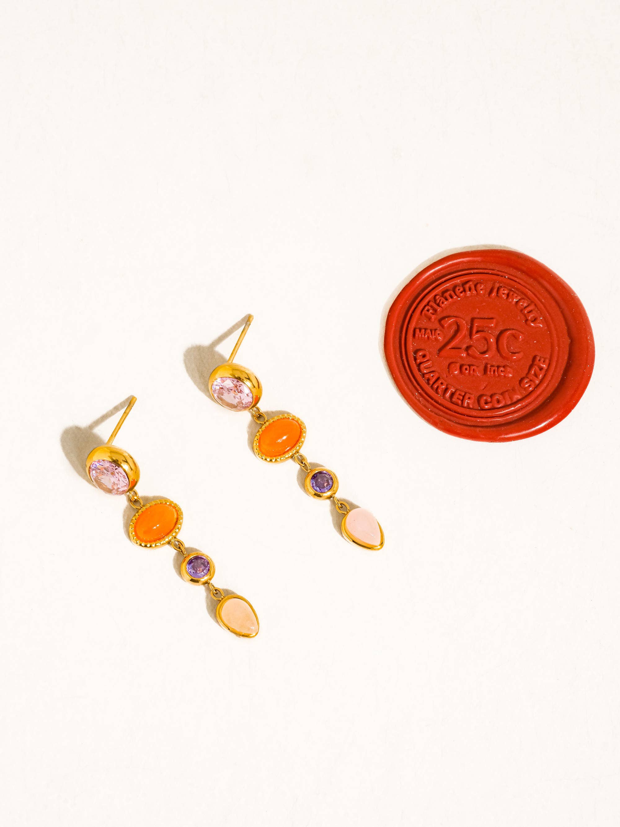 Évisa 18K Gold Non-Tarnish Pink Gemstone Drop Earrings